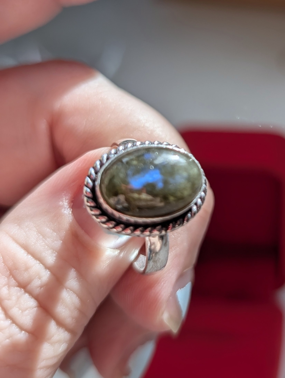 Vintage Genuine Labradorite Blue Flash Gemstone In Sterling Silver Size 9
